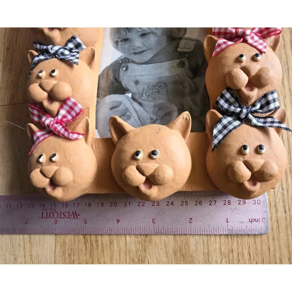 Vtg Italian Handmade Terracotta Cat Photo Frame Whimsy Kitsch 7x8 Holds 3x4 Pic